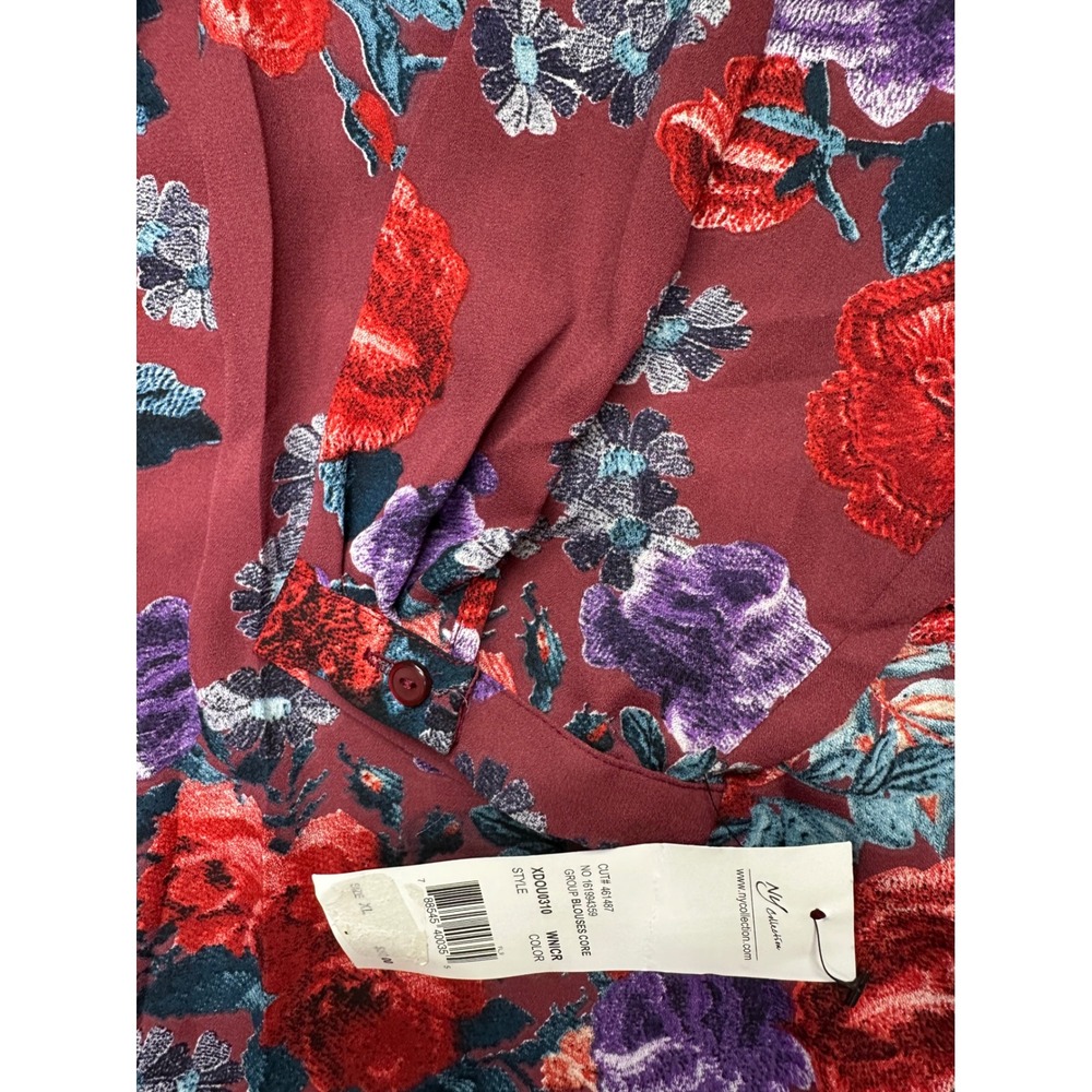 NY Collection Womens Bohemian Floral V-Neck Blouse Burgundy Red Purple XL NWT - Picture 12 of 14